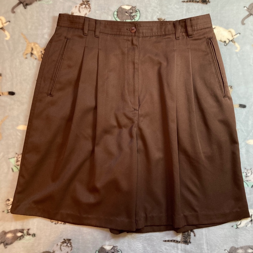 Golf High Waist Brown Women's Shorts 14 Pleated Pockets